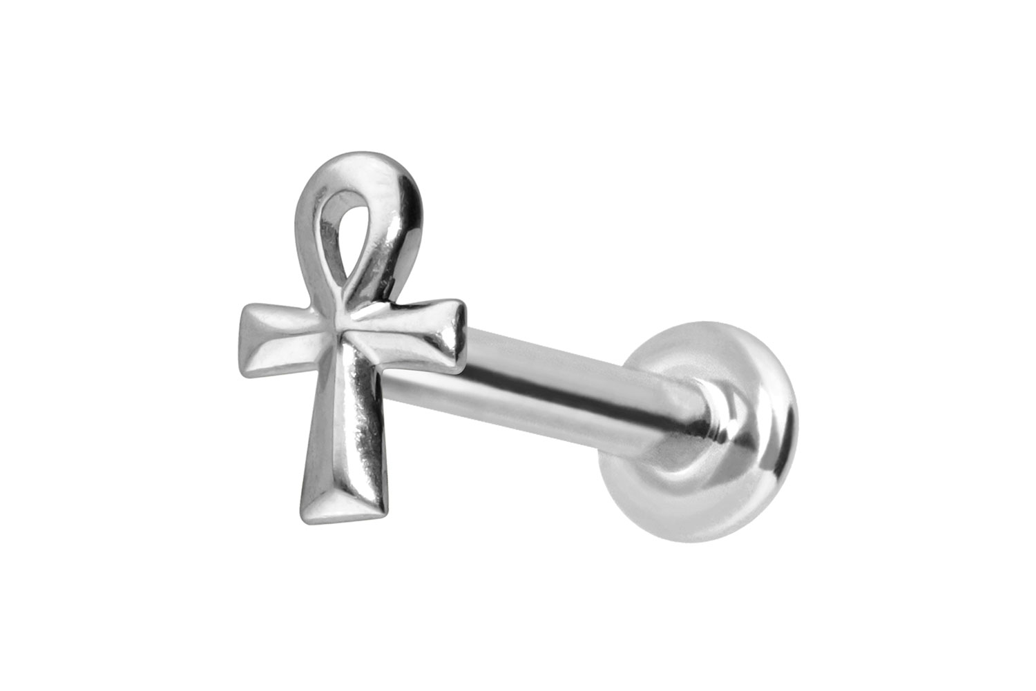 14 Karat Gold Labret Piercing mit Push Fit ÄGYPTISCHES KREUZ